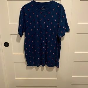 George navy blue shirt with pink flamingos